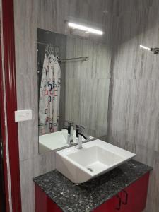 南迪Samayra's Apartment的浴室设有白色水槽和镜子