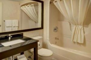 奥里利亚Comfort Inn的一间带水槽、卫生间和镜子的浴室