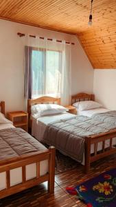 泰斯Bujtina Kometa的一间卧室设有两张床和窗户。