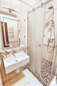 基辅乌克兰酒店的一间带水槽和淋浴的浴室