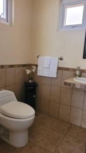 克萨尔特南戈Casa en condominio的浴室配有卫生间、水槽和毛巾。