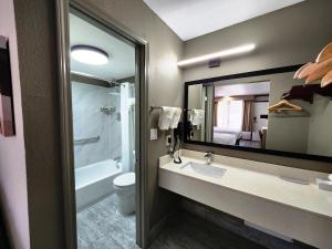 拉斐特Smart Stay Lafayette的一间带水槽、卫生间和镜子的浴室