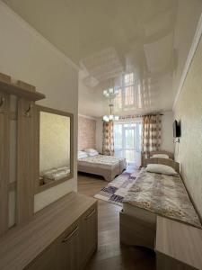 博斯特里Гостевой дом RAZAM的大房间设有两张床和镜子