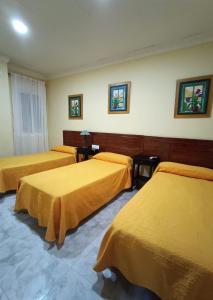 博柳略斯帕尔德尔孔达多埃尔利里奥餐厅及旅舍的酒店客房,设有三张带黄床单的床