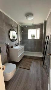 哈纳弗约德尔Heklan的浴室配有卫生间、盥洗盆和淋浴。