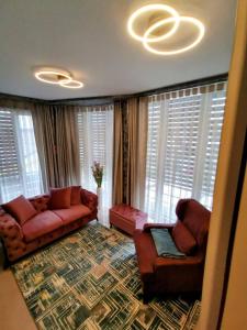 克拉列沃HELGA apartmani BOSS i PRESIDENT的客厅配有两张沙发和地毯。