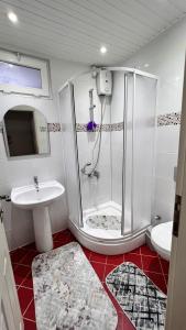 加济帕夏Marina Residence Suit 5的带淋浴和盥洗盆的浴室