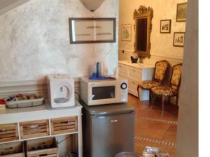 卡鲁B&B Torre in Langa的厨房配有冰箱上方的微波炉