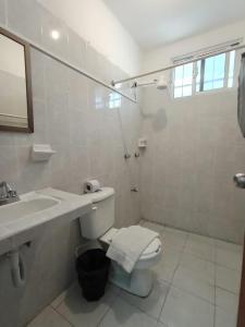 普拉亚卡门Casa Maria Fernanda的浴室配有卫生间、盥洗盆和淋浴。