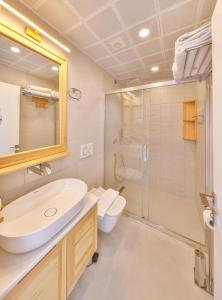 卡斯艾斯玛酒店的一间带水槽、淋浴和卫生间的浴室