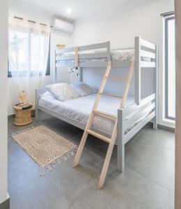 圣路易斯Ô Ruisseau Lodge lodge Cocotier的一间卧室设有两张双层床和梯子