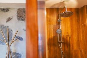 韦拉斯Casa dos Lagos - RRAL nº 2187的带淋浴的浴室(带木墙)