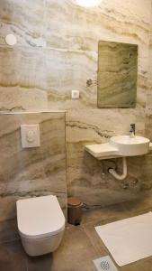 乌尔齐尼Apartments Montenegro Hills Ulcinj的一间带卫生间和水槽的浴室