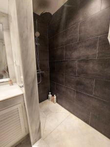 EsteponaMoraleja, habitación en bajos con jardín en Estepona的一间设有黑色墙壁淋浴的浴室