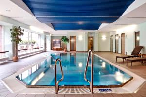 德累斯顿德累斯顿德勒斯登万怡酒店的蓝色天花板的酒店游泳池