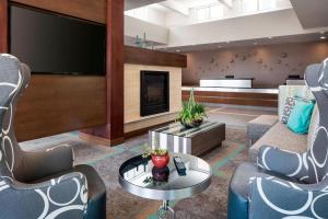凤凰城凤凰城梅奥医学中心沙漠景观原住客栈的客厅配有电视、沙发和椅子