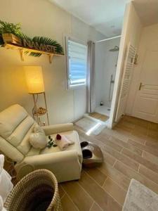 VertonLOVER'S ROOM TROPIC的带沙发和淋浴的客厅