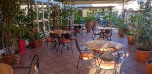 基耶西瑙扎内塞Da Beppe的一个带桌椅和盆栽的庭院