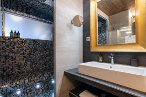 葱仁谷Hotel 3 Vallées Val Thorens的一间带水槽和镜子的浴室