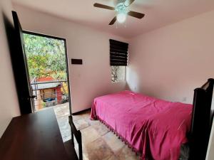 瓦哈卡市Casa Juárez 2的一间卧室配有一张床和吊扇