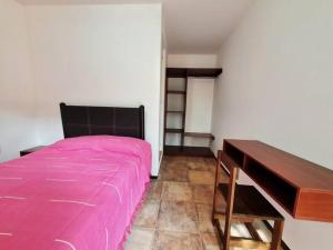 瓦哈卡市Casa Juárez 2的卧室配有粉红色的床和书桌