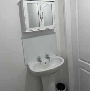 HeapeyBuckshaw Snoozy的白色的浴室设有水槽和橱柜