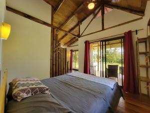 德雷克Corcovado Guest House的一间带床的卧室,位于带窗户的房间内