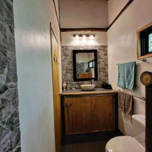 德雷克Corcovado Guest House的一间带水槽和镜子的浴室