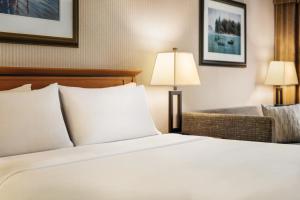 北温哥华Holiday Inn & Suites North Vancouver, an IHG Hotel的配有一张床和一把椅子的酒店客房