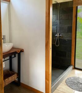 安加罗阿Taina Ta的带淋浴和盥洗盆的浴室