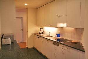 楚格Nest - Baarerstrasse 55的厨房配有白色橱柜和台面