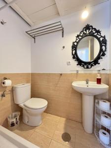 马德里Duplex Exterior Madrid Centro Esperanza的一间带卫生间、水槽和镜子的浴室