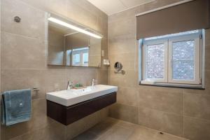 LubbeekCraywinckelhof Streekbelevingscentrum的一间带水槽和镜子的浴室以及窗户。