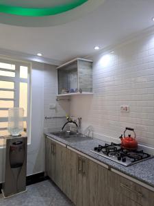 内罗毕Lux suites Utawala Family House的厨房配有水槽和炉灶 顶部烤箱