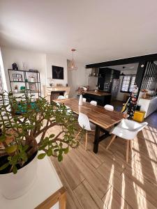 Chennevières-sur-MarneFamily Oasis with 3 bedrooms near Paris的客厅配有木桌和盆栽植物