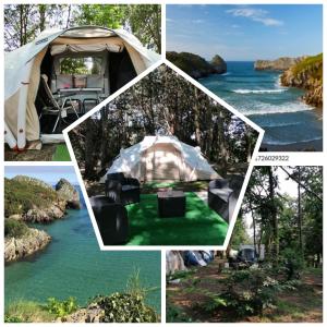 CarrancejaLa Finca - Campamento en la Naturaleza的一张帐篷照片和海洋照片的拼合物