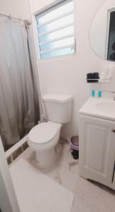 圣胡安Urban Lodgings Two @ Roosevelt 457的白色的浴室设有卫生间和水槽。