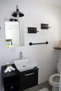 坦帕Mi Casa Es Tu Casa, Airport Suites的一间带水槽、镜子和卫生间的浴室