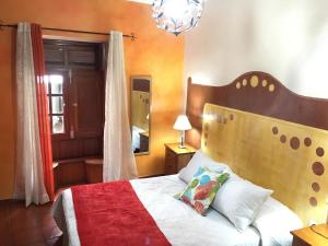 阿古洛Casa Rural El Patio Agulo的一间卧室配有一张带木制床头板和镜子的床