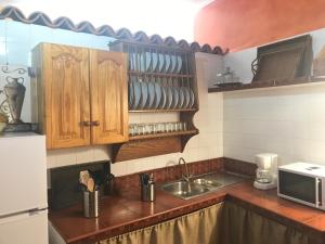 阿古洛Casa Rural El Patio Agulo的一个带木制橱柜和水槽的厨房