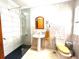 罗萨里奥港Little Home的浴室配有卫生间、盥洗盆和淋浴。