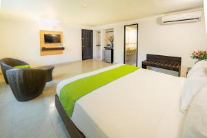 圣安德烈斯Hotel Americas San Andres Islas Colombia的一间卧室配有一张大床和电视