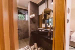 萨拉热窝Hotel Boutique Anoma的一间带水槽和镜子的浴室