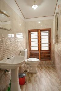 库玛拉孔Grand Villa Houseboat的一间带水槽、卫生间和镜子的浴室