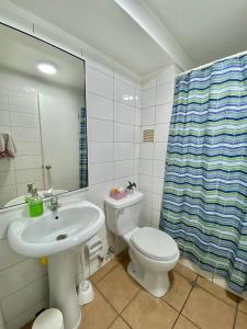 伊基克Departamento Sector Turístico (Cavancha)的一间带水槽、卫生间和镜子的浴室