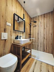 萨格勒布B&B Cvjetni的一间带水槽和卫生间的浴室