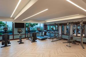艾哈迈达巴德ITC Narmada, a Luxury Collection Hotel, Ahmedabad的健身房设有跑步机和椭圆机