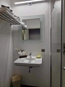 赫斯登-佐尔德尔Nimary Logies的白色的浴室设有水槽和淋浴。
