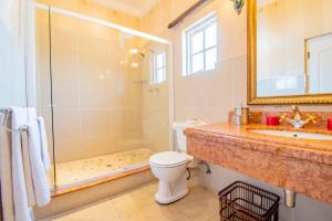 德班伊马克霍斯尼精品会议酒店的带淋浴、卫生间和盥洗盆的浴室