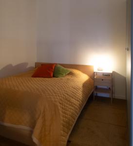 谢莱夫特奥The Studio的一间卧室配有一张床和一个带灯的床头柜